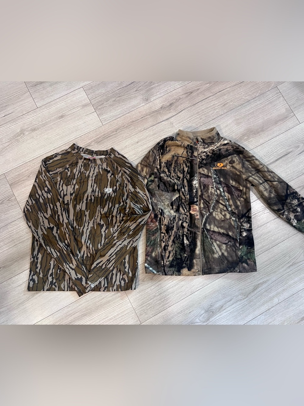 Youth Mossy Oak Camouflage Hunting Long-Sleeve Tee and Fleece Zip Jacket Kids M